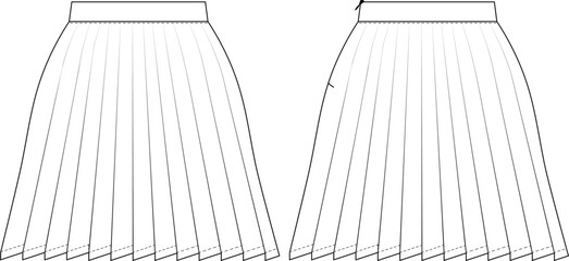 zippered pleated short mini a line skirt template technical drawing flat sketch cad mockup fashion woman design style model
