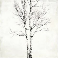 Fototapeta premium Two Birch Trees with Bare Branches Against a White Sky