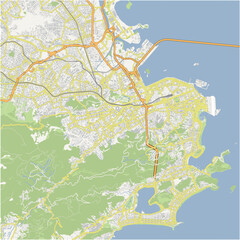 Road map of Rio de Janeiro in Brazil. Contains layered vector with roads water, parks, etc.