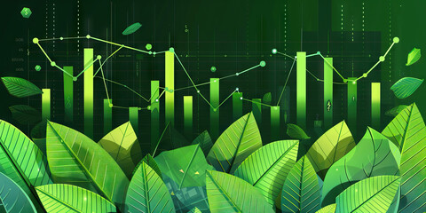 Green Financial Growth: A leafy green background accentuates financial charts and graphs, conveying a sense of stability and progress.
