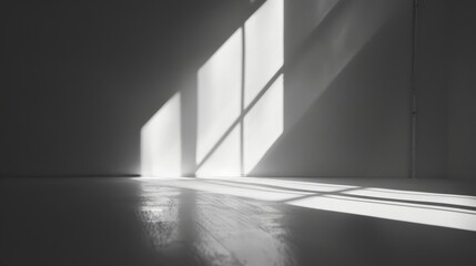 Minimalist interior design with window light and shadows.