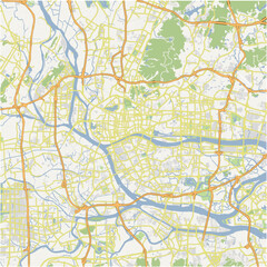 Road map of Guangzhou in China. Contains layered vector with roads water, parks, etc.