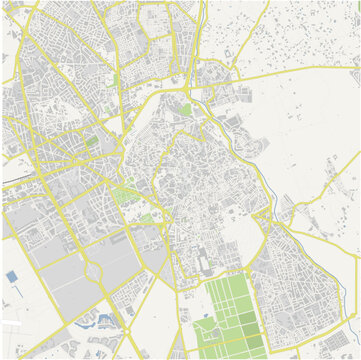 Road map of Marrakesh in Morocco. Contains layered vector with roads water, parks, etc.