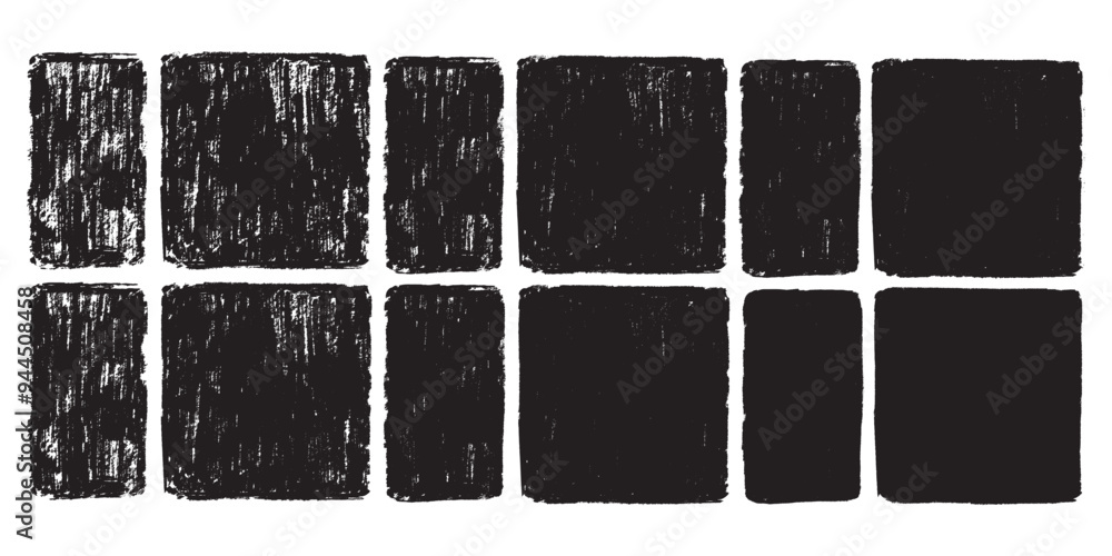 Poster vector set of hand drawn brush strokes, stains for backdrops rectangular shapes. monochrome various 