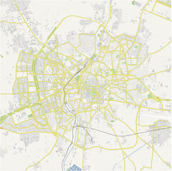 Road map of Aleppo in Syria. Contains layered vector with roads water, parks, etc.
