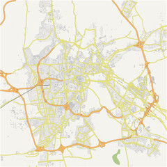 Road map of Mecca in Saudi Arabia. Contains layered vector with roads water, parks, etc.