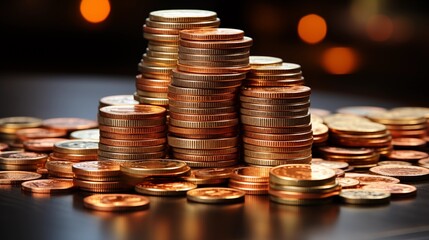 A creative depiction of Euro coins stacked in various heights and positions, symbolizing the concept of currency, savings, and economic value. 