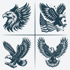Obraz premium Eagle vector Bundle file ,Black and white Eagle silhouette file, Eagle svg vector silhouette Bundle file