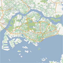 Road map of Singapore in Singapore. Contains layered vector with roads water, parks, etc.