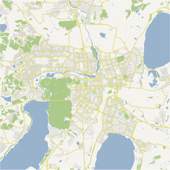 Road map of Chelyabinsk in Russia. Contains layered vector with roads water, parks, etc.