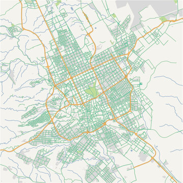 Road map of Riyadh in Saudi Arabia. Contains layered vector with roads water, parks, etc.
