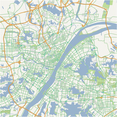Road map of Wuhan in China. Contains layered vector with roads water, parks, etc.
