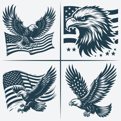 Fototapeta premium Eagle vector Bundle file ,Black and white Eagle silhouette file, Eagle svg vector silhouette Bundle file