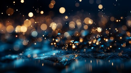 Naklejka premium Festive starry sky background with blue light bokeh. New year and Christmas concept
