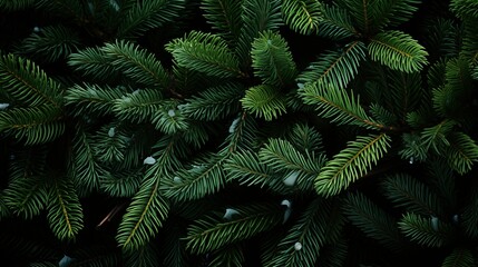 Fir tree background banner, Christmas tree branches green texture, no decorations