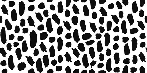 Abstract black and white seamless pattern with freehand shapes. Contrast trendy vector print with textured misshaped ovals for textile, wrapping paper, cover, surface, wallpaper
