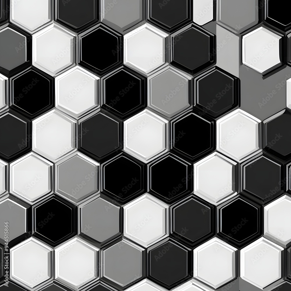 Poster 82. **create a seamless pattern with geometric, hexagonal shapes in a modern, monochrome palette.**