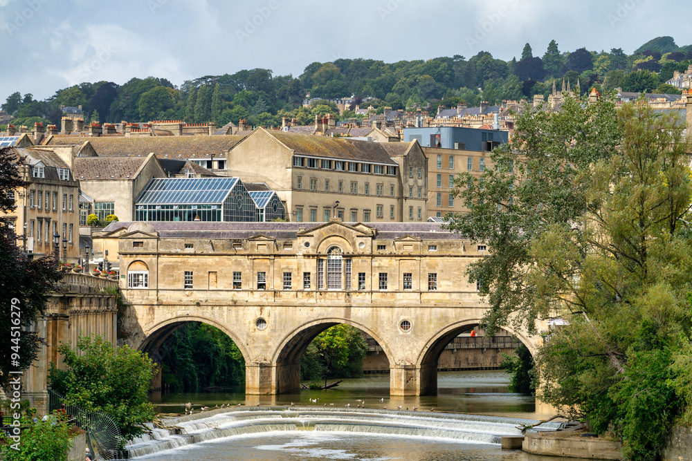 Poster Pulteney Bridge River Avon in Bath, England, United Kingdom