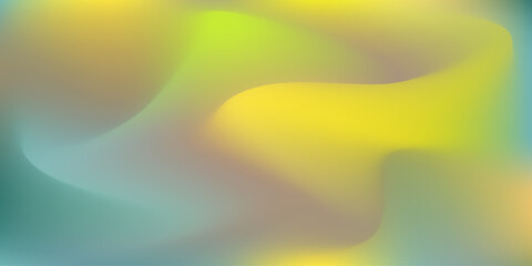 Abstract 3d shiny yellow and teal mesh gradient background. Bright luminous wavy vector digital blur watercolour illustration for technology web design, business banner