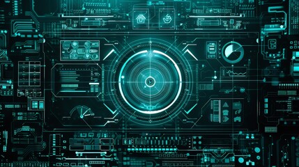Fototapeta premium Abstract Futuristic Interface with Glowing Green and White Lines.