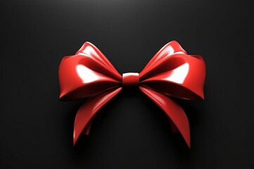 Red bow on black background. Vibrant red ribbon bow isolated, perfect for festive gift presentations. Red Christmas gift ribbon. Can be used for gift wrapping or as a decorative element