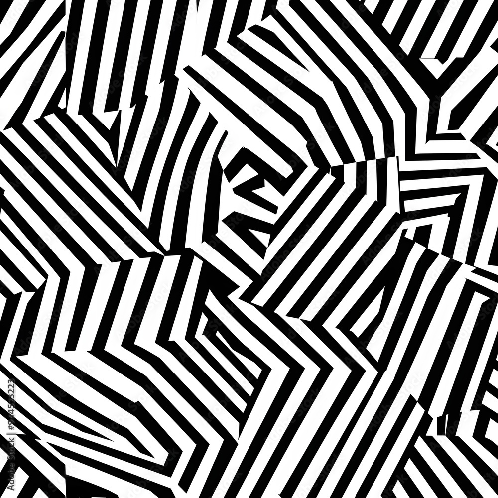 Poster 67. **create a seamless pattern with modern, angular geometric shapes in a striking black and white.