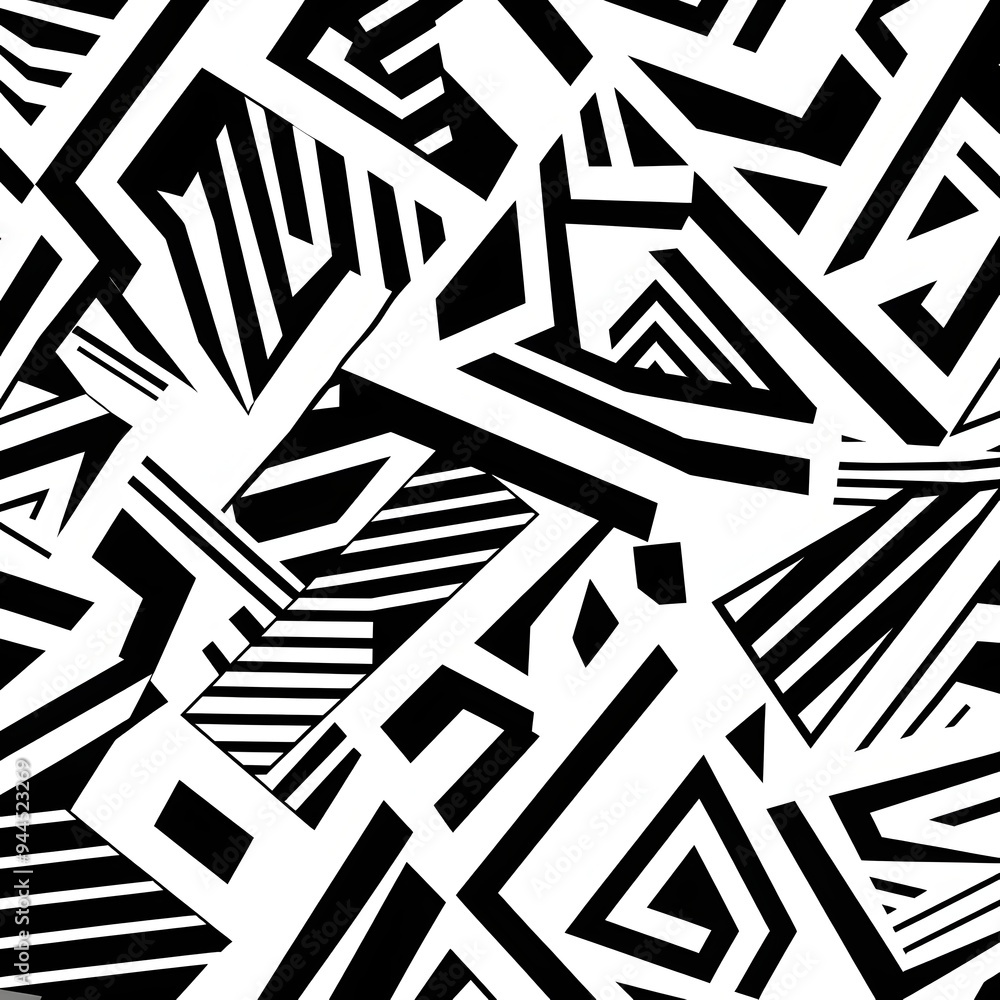 Poster 67. **create a seamless pattern with modern, angular geometric shapes in a striking black and white.