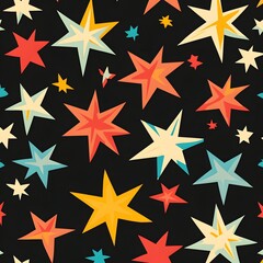 Obraz premium 71. **Design a seamless pattern featuring playful, overlapping stars in a festive, vibrant color scheme.**