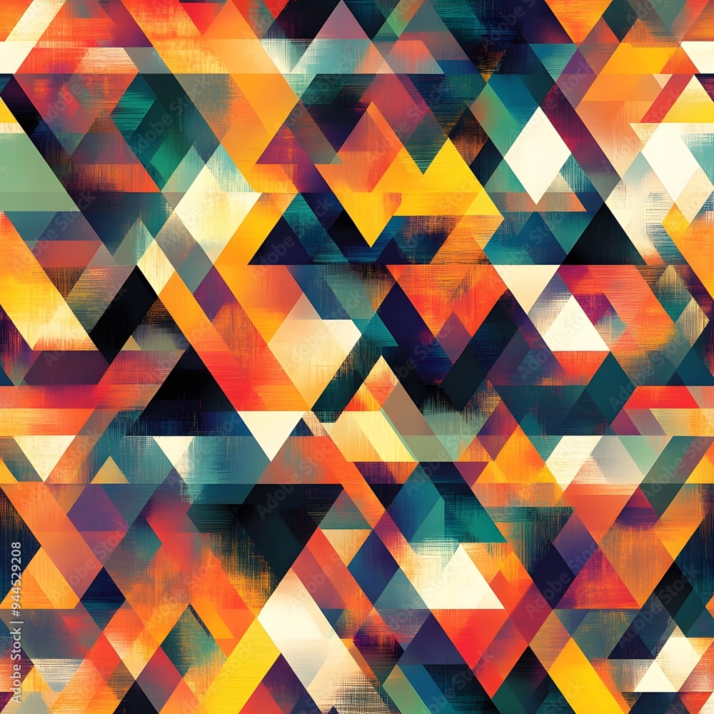 Poster 63. **generate a seamless pattern of abstract, overlapping triangles in a bold, vibrant palette.**