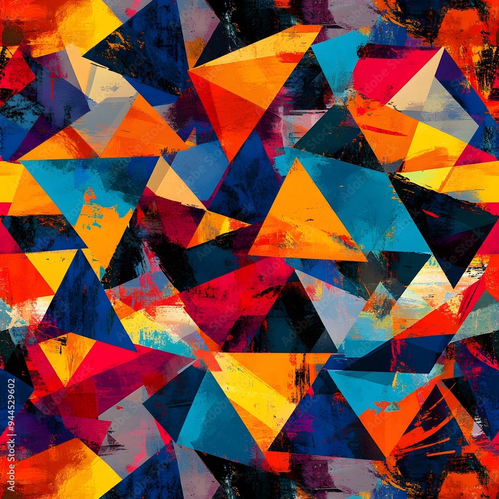 Poster 63. **generate a seamless pattern of abstract, overlapping triangles in a bold, vibrant palette.**