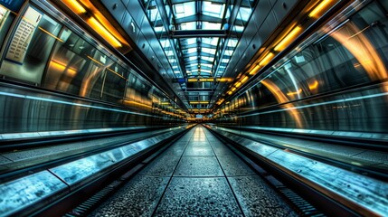 Abstract Perspective of Escalator in Modern Building.