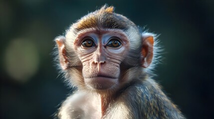 Closeup Portrait of Curious Primate with Public Health Warning