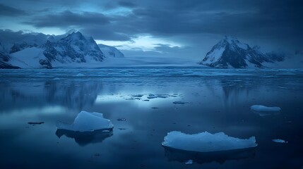 Obraz premium Ethereal Arctic Twilight Landscape with Drifting Ice Floes in Serene Solitude
