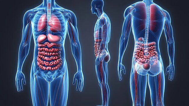  Anatomy of the human body with digestive system. 3d illustration design