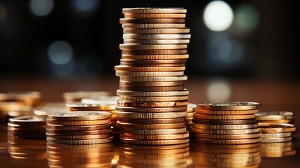 A dynamic composition of Euro coins stacked on each other in various positions, representing the idea of wealth, currency, and economic power. 