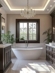 Sophisticated bathroom design showcasing an elegant freestanding double tub for a serene ambiance picture