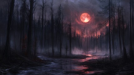 Blood Moon Over Whispering Woods 