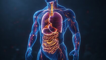  Anatomy of the human body with digestive system. 3d illustration design 