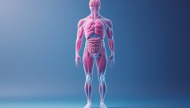  Anatomy of the human body with digestive system. 3d illustration design 