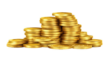 Stacks of gold coins isolate on transparency background png