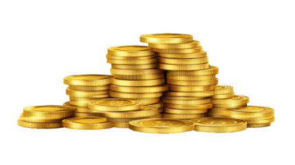 Stacks of gold coins isolate on transparency background png