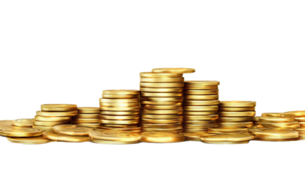 Stacks of gold coins isolate on transparency background png