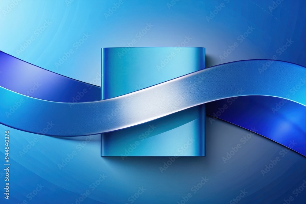 Poster a dazzling blue abstract design featuring a sleek book surrounded by flowing ribbon-like graphics, c