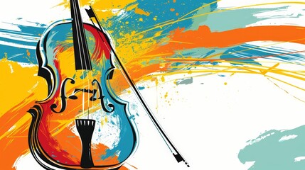 Abstract violin art with vibrant colors and brushstrokes.