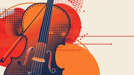 Abstract Violin Illustration with Orange and Red Colors.