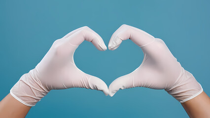 Fototapeta premium Hands with white gloves forming a heart shape.