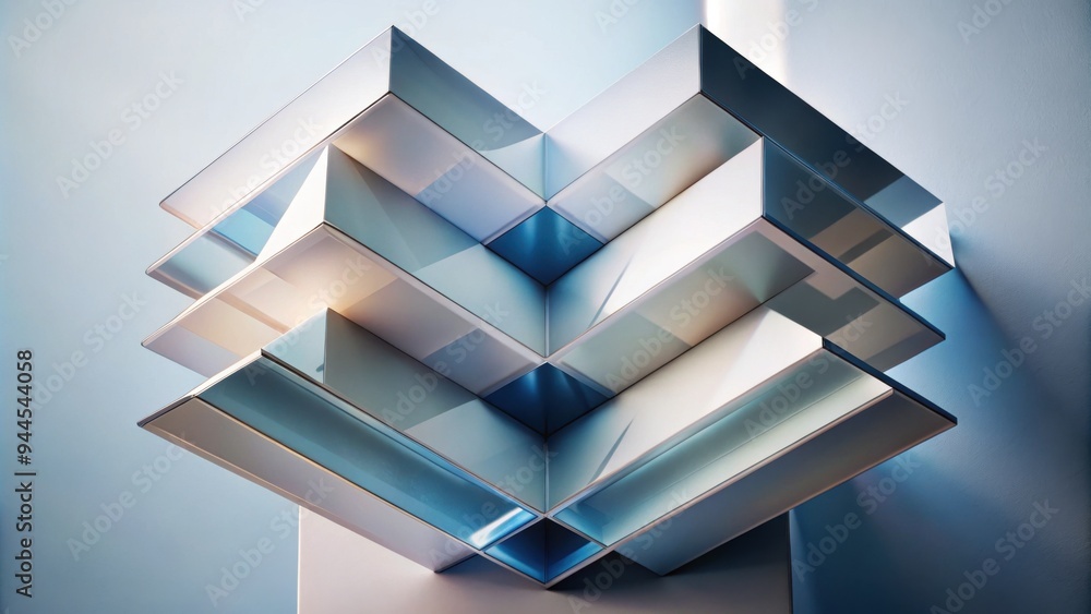 Aufkleber intricate glass sculpture of layered geometric shapes basking in soft natural light, creating reflec
