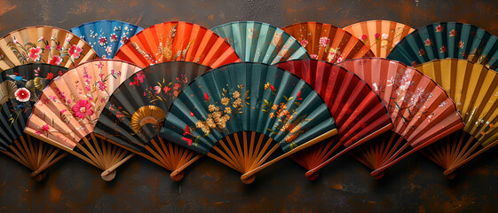 a group of colorful folding fans

