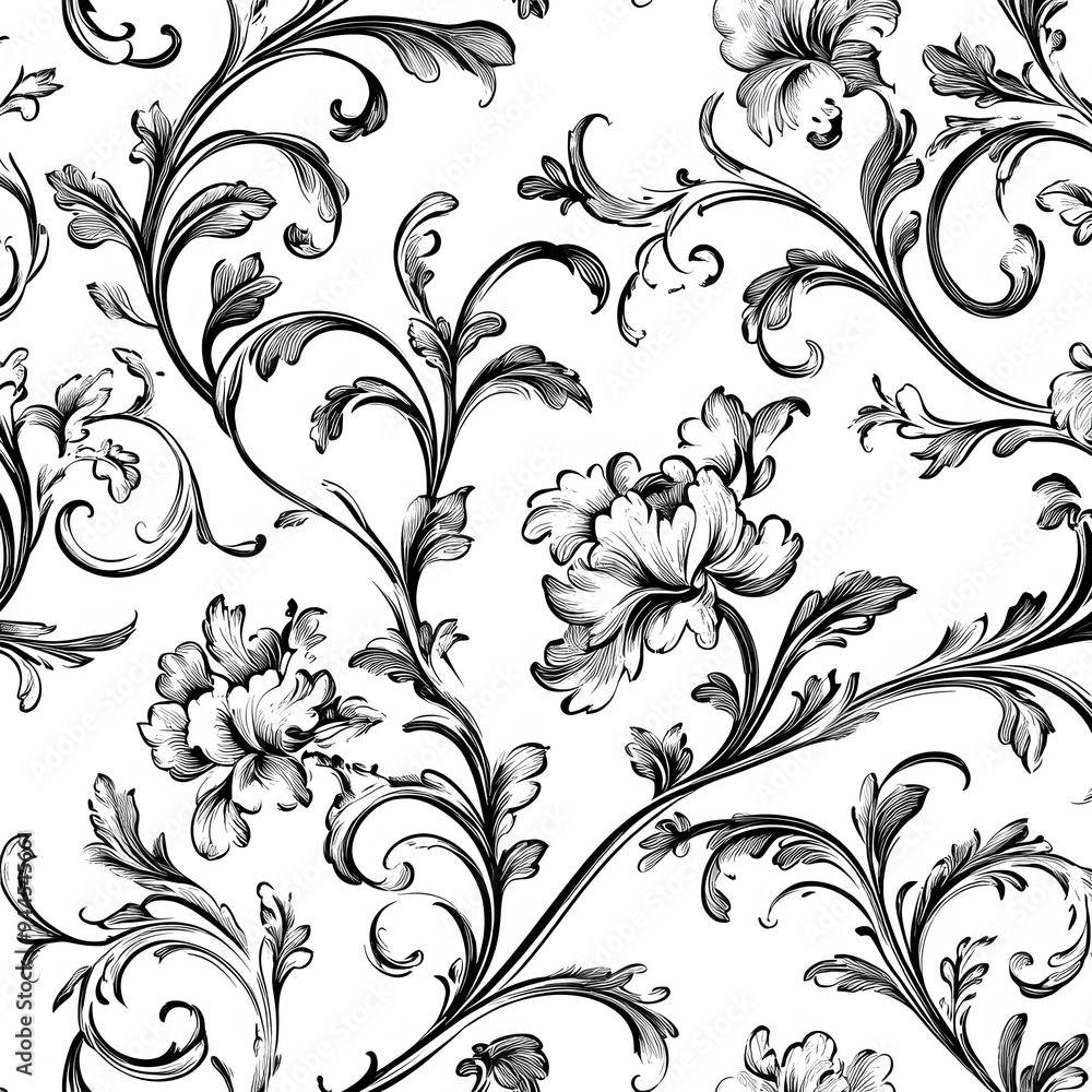 Poster 26. **design a seamless pattern with intricate, scrolling floral vines in a classic, elegant style.*