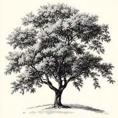 Obraz premium A Detailed Black and White Illustration of a Deciduous Tree